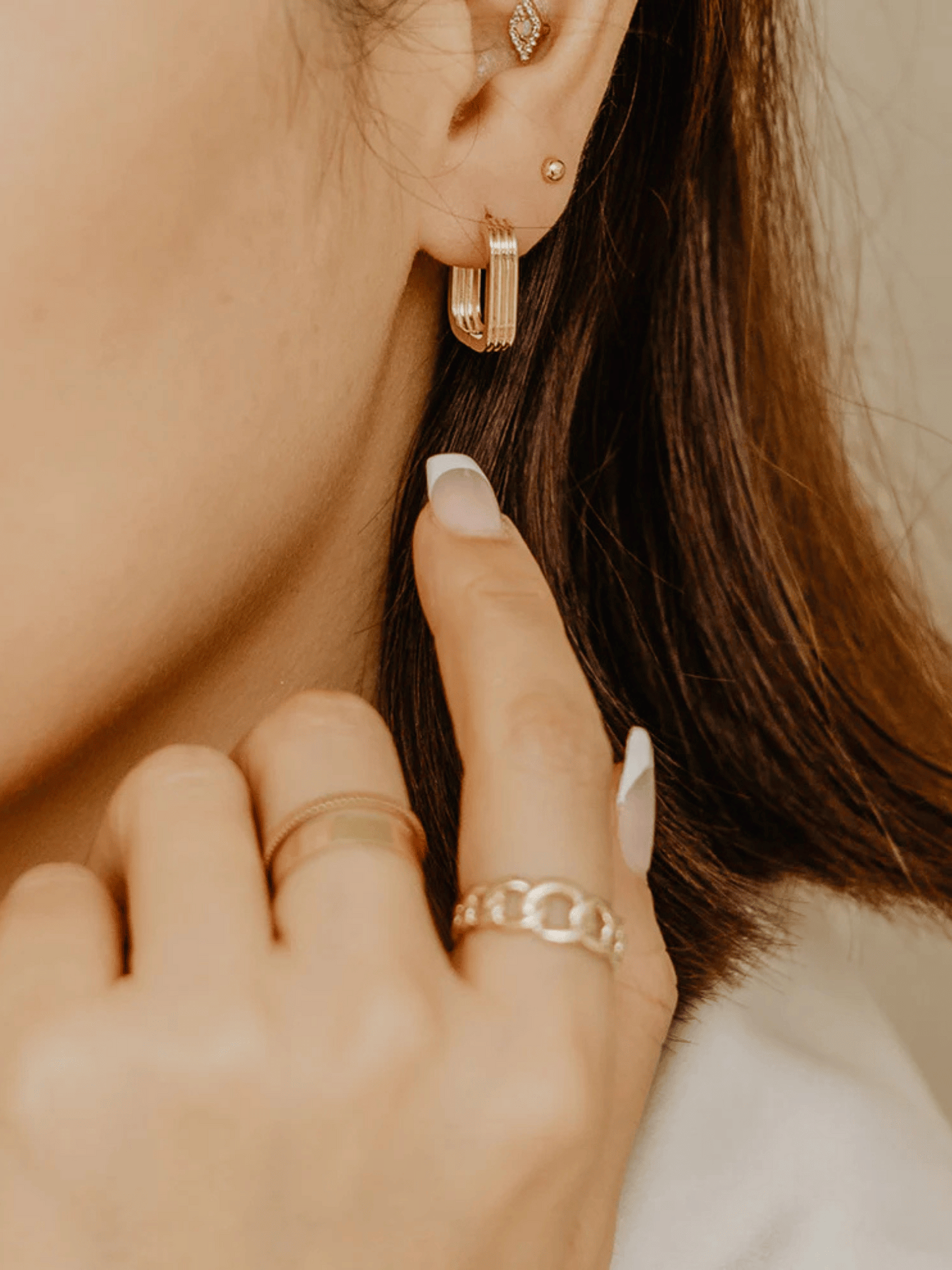 Boucles d'oreilles créoles marquise à trois couches